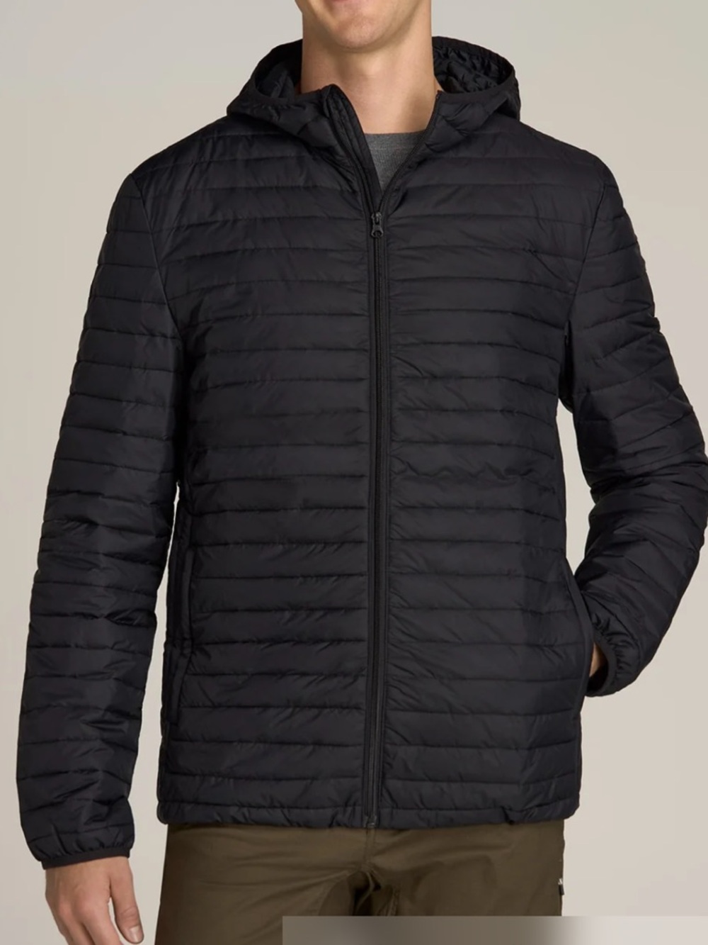 American Tall Men’s Black Puffer Jacket with Hood